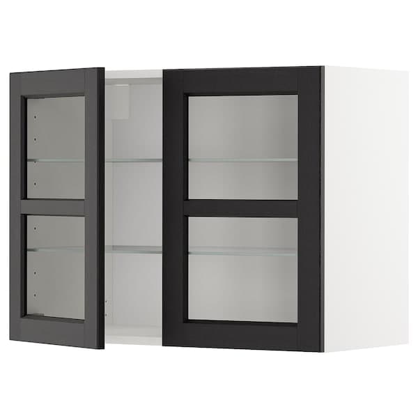 Ikea METOD - Wall cabinet w shelves/2 glass drs, white/Lerhyttan black stained , 80x60 cm