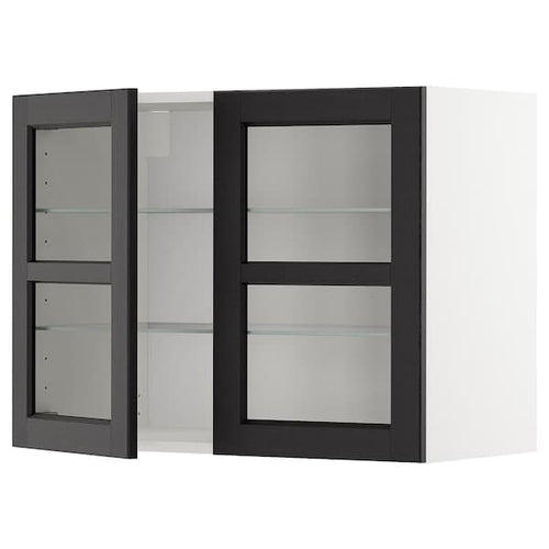 METOD - Wall cabinet w shelves/2 glass drs, white/Lerhyttan black stained , 80x60 cm