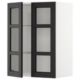 METOD wall cabinet w shelves/2 glass drs, white/Lerhyttan black stained, 60x80 cm