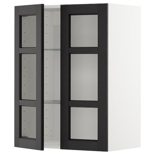 METOD - Wall cabinet w shelves/2 glass drs, white/Lerhyttan black stained, 60x80 cm
