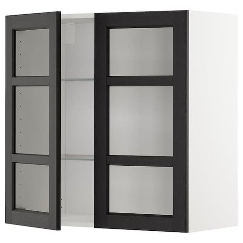 METOD - Wall cabinet w shelves/2 glass drs, white/Lerhyttan black stained, 80x80 cm