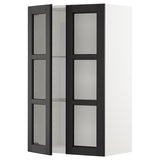 METOD wall cabinet w shelves/2 glass drs, white/Lerhyttan black stained, 60x100 cm