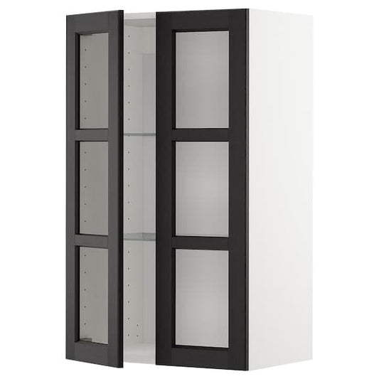 Ikea METOD - Wall cabinet w shelves/2 glass drs, white/Lerhyttan black stained, 60x100 cm