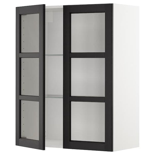 METOD - Wall cabinet w shelves/2 glass drs, white/Lerhyttan black stained, 80x100 cm - best price from Maltashopper.com 59456205