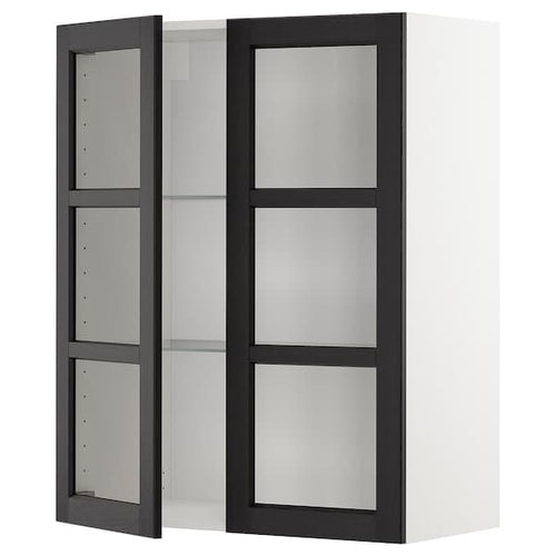 METOD - Wall cabinet w shelves/2 glass drs, white/Lerhyttan black stained, 80x100 cm