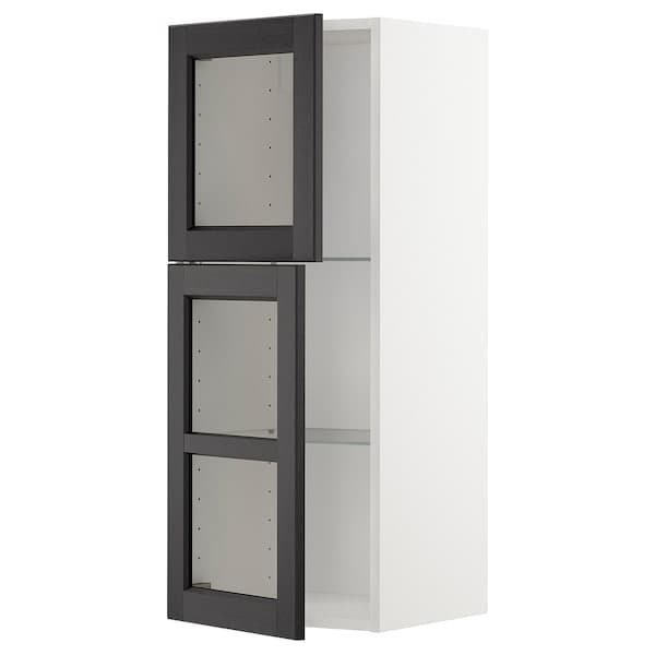 Ikea METOD - Wall cabinet w shelves/2 glass drs, white/Lerhyttan black stained, 40x100 cm