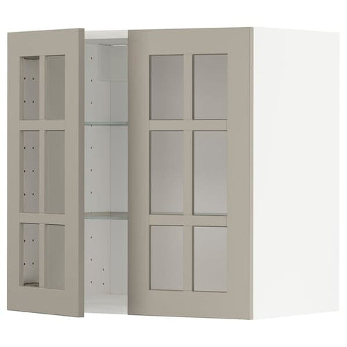 METOD - Wall cabinet w shelves/2 glass drs, white/Stensund beige, 60x60 cm