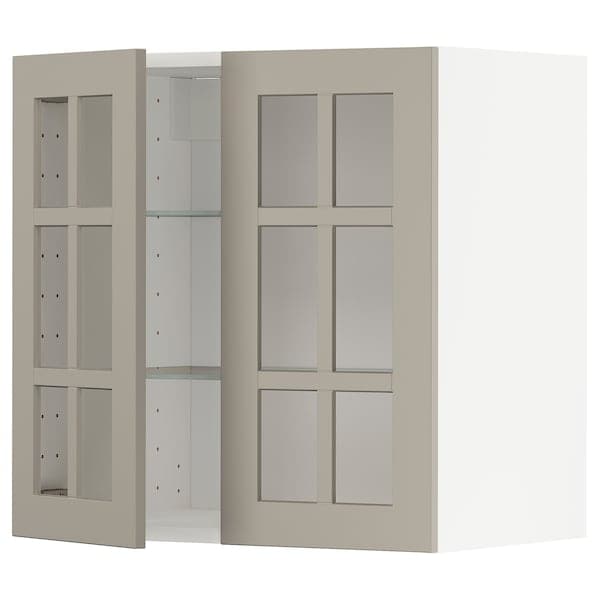 METOD - Wall cabinet w shelves/2 glass drs, white/Stensund beige, 60x60 cm