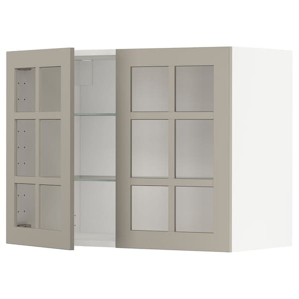 METOD - Wall cabinet w shelves/2 glass drs, white/Stensund beige, 80x60 cm - best price from Maltashopper.com 69462183