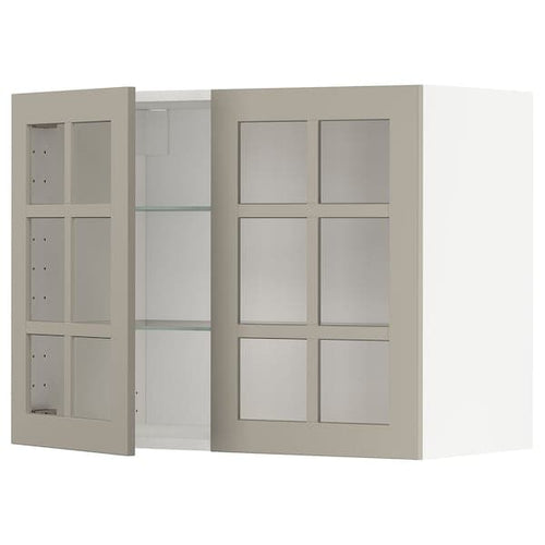 METOD - Wall cabinet w shelves/2 glass drs, white/Stensund beige, 80x60 cm