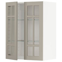 METOD - Wall cabinet w shelves/2 glass drs, white/Stensund beige, 60x80 cm - best price from Maltashopper.com 89460569