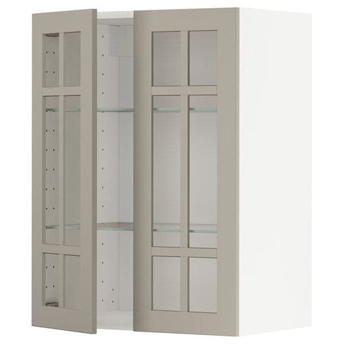 METOD - Wall cabinet w shelves/2 glass drs, white/Stensund beige, 60x80 cm