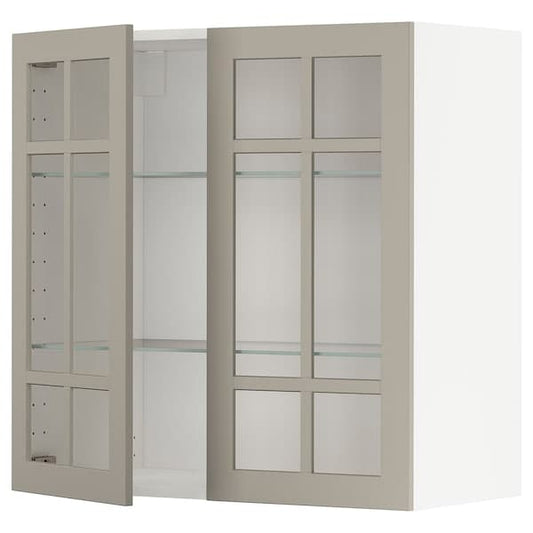METOD - Wall cabinet w shelves/2 glass drs, white/Stensund beige, 80x80 cm - best price from Maltashopper.com 89456794