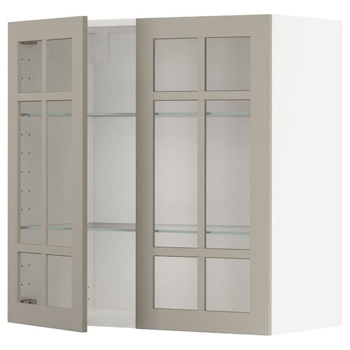 METOD - Wall cabinet w shelves/2 glass drs, white/Stensund beige, 80x80 cm
