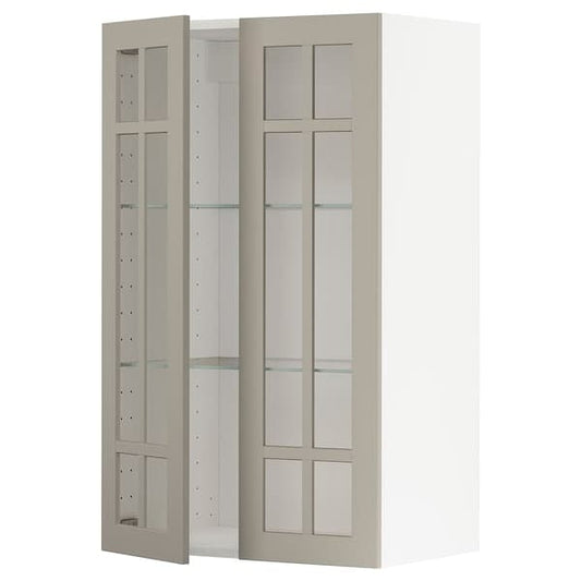 Ikea METOD - Wall cabinet w shelves/2 glass drs, white/Stensund beige, 60x100 cm