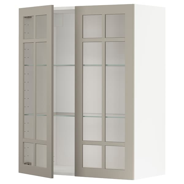METOD - Wall cabinet w shelves/2 glass drs, white/Stensund beige, 80x100 cm - best price from Maltashopper.com 09465523