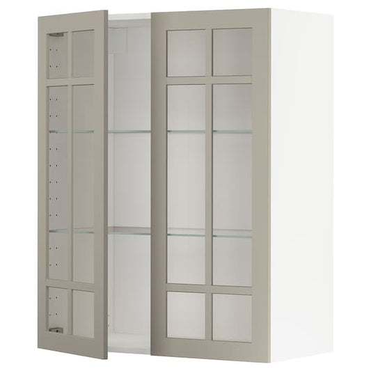 METOD - Wall cabinet w shelves/2 glass drs, white/Stensund beige, 80x100 cm - best price from Maltashopper.com 09465523