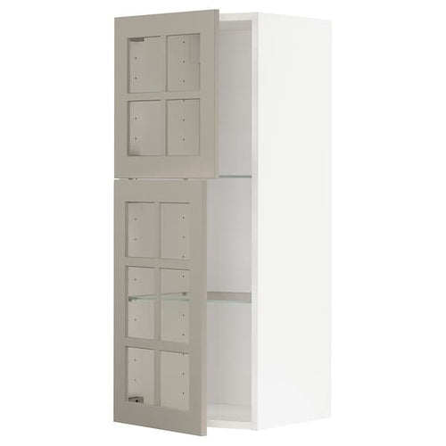 METOD - Wall cabinet w shelves/2 glass drs, white/Stensund beige, 40x100 cm