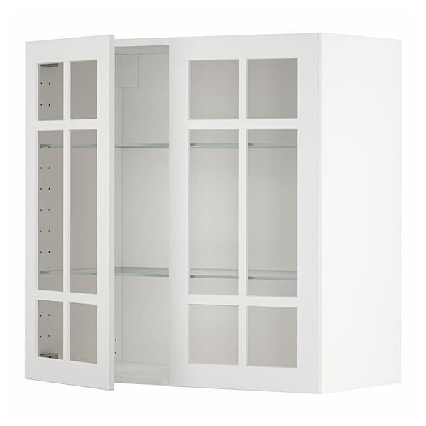 METOD - Wall cabinet w shelves/2 glass drs, white/Stensund white, 80x80 cm - best price from Maltashopper.com 59459505