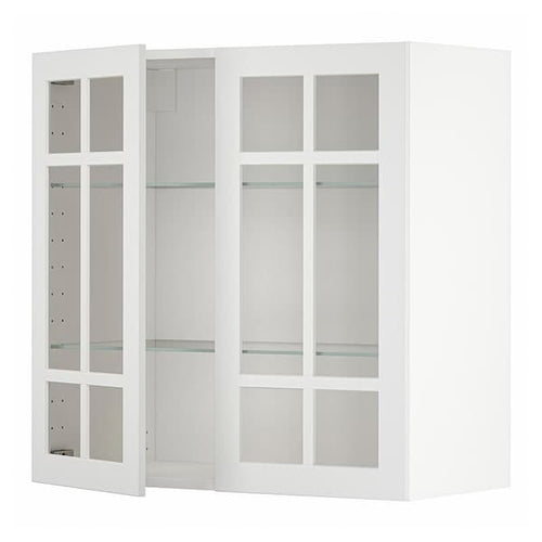 METOD - Wall cabinet w shelves/2 glass drs, white/Stensund white, 80x80 cm