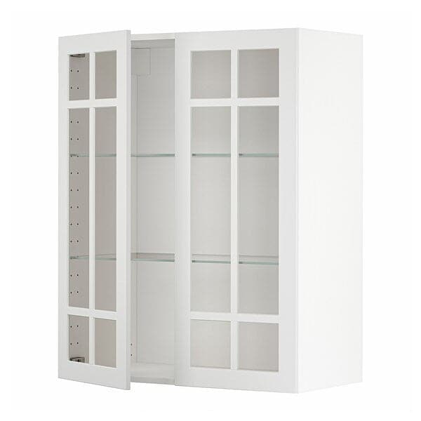METOD - Wall cabinet w shelves/2 glass drs, white/Stensund white, 80x100 cm - best price from Maltashopper.com 99467631