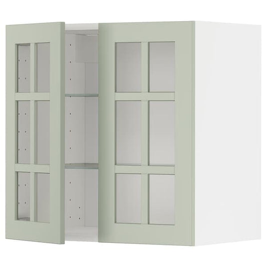 Ikea METOD - Wall cabinet w shelves/2 glass drs, white/Stensund light green, 60x60 cm