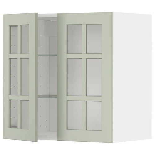 METOD - Wall cabinet w shelves/2 glass drs, white/Stensund light green, 60x60 cm