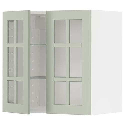 METOD wall cabinet w shelves/2 glass drs, white/Stensund light green, 60x60 cm