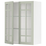 METOD wall cabinet w shelves/2 glass drs, white/Stensund light green, 80x100 cm