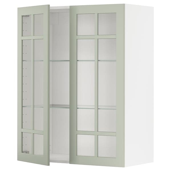 METOD - Wall cabinet w shelves/2 glass drs, white/Stensund light green, 80x100 cm - best price from Maltashopper.com 59487141