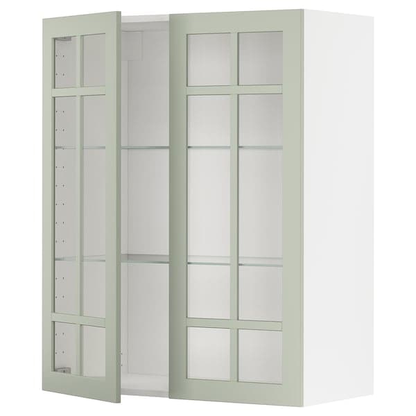 Ikea METOD - Wall cabinet w shelves/2 glass drs, white/Stensund light green, 80x100 cm
