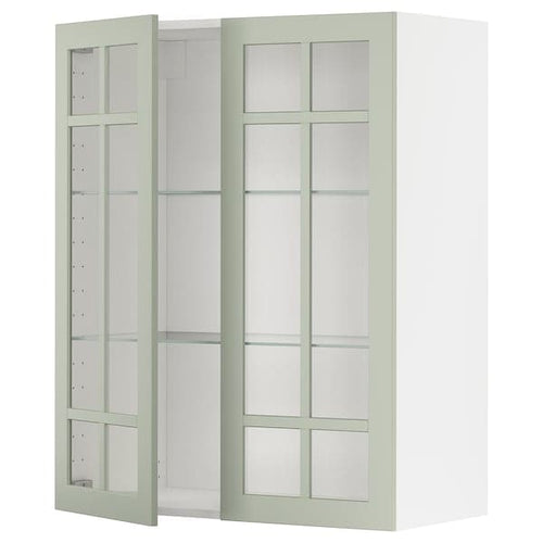 METOD - Wall cabinet w shelves/2 glass drs, white/Stensund light green, 80x100 cm