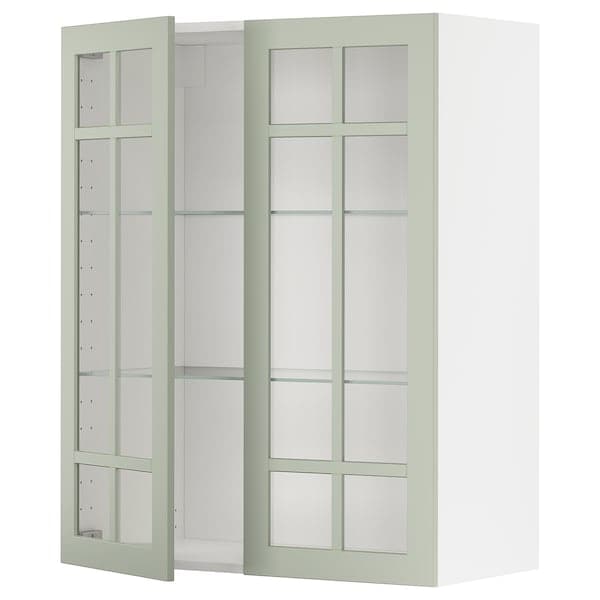 METOD - Wall cabinet w shelves/2 glass drs, white/Stensund light green, 80x100 cm