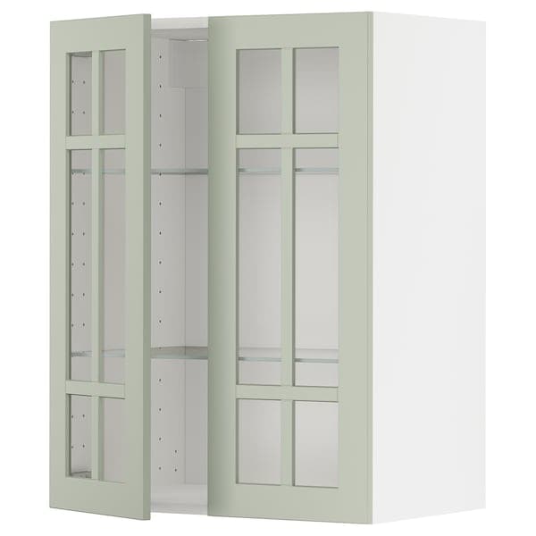 METOD - Wall cabinet w shelves/2 glass drs, white/Stensund light green, 60x80 cm - best price from Maltashopper.com 59487155