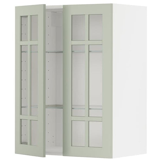 METOD - Wall cabinet w shelves/2 glass drs, white/Stensund light green, 60x80 cm - best price from Maltashopper.com 59487155