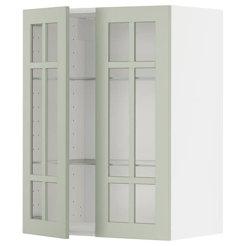 METOD - Wall cabinet w shelves/2 glass drs, white/Stensund light green, 60x80 cm