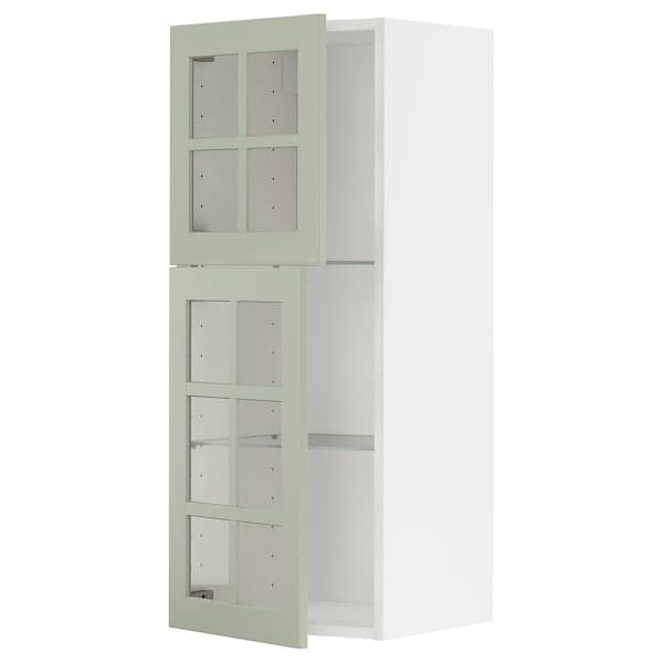 METOD - Wall cabinet w shelves/2 glass drs, white/Stensund light green, 40x100 cm - best price from Maltashopper.com 89486376