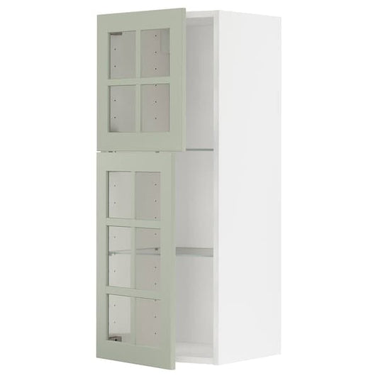 Ikea METOD - Wall cabinet w shelves/2 glass drs, white/Stensund light green, 40x100 cm