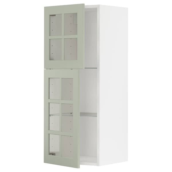 Ikea METOD - Wall cabinet w shelves/2 glass drs, white/Stensund light green, 40x100 cm