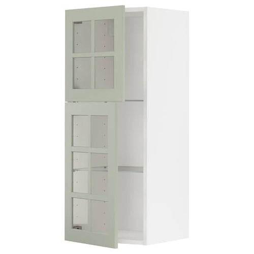 METOD - Wall cabinet w shelves/2 glass drs, white/Stensund light green, 40x100 cm