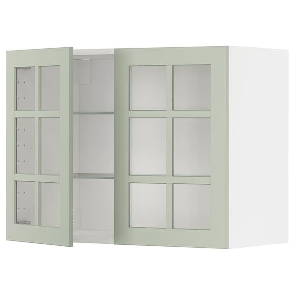 METOD - Wall cabinet w shelves/2 glass drs, white/Stensund light green, 80x60 cm - best price from Maltashopper.com 89486461
