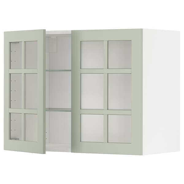 Ikea METOD - Wall cabinet w shelves/2 glass drs, white/Stensund light green, 80x60 cm