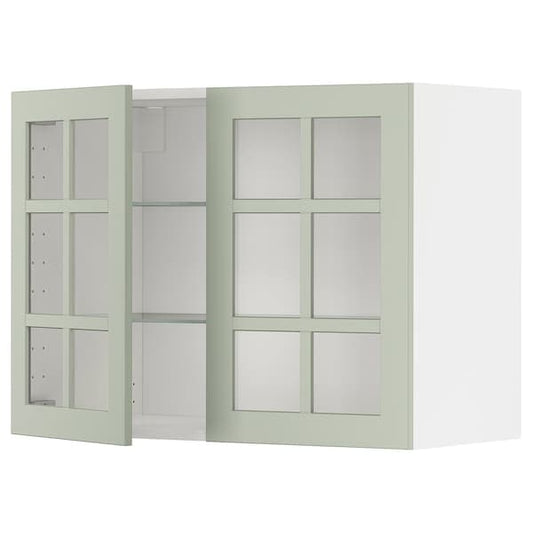 Ikea METOD - Wall cabinet w shelves/2 glass drs, white/Stensund light green, 80x60 cm