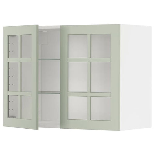 METOD - Wall cabinet w shelves/2 glass drs, white/Stensund light green, 80x60 cm