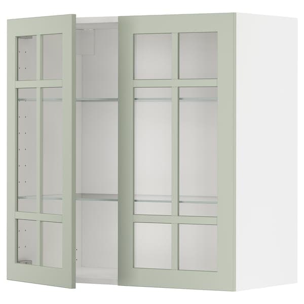 Ikea METOD - Wall cabinet w shelves/2 glass drs, white/Stensund light green, 80x80 cm