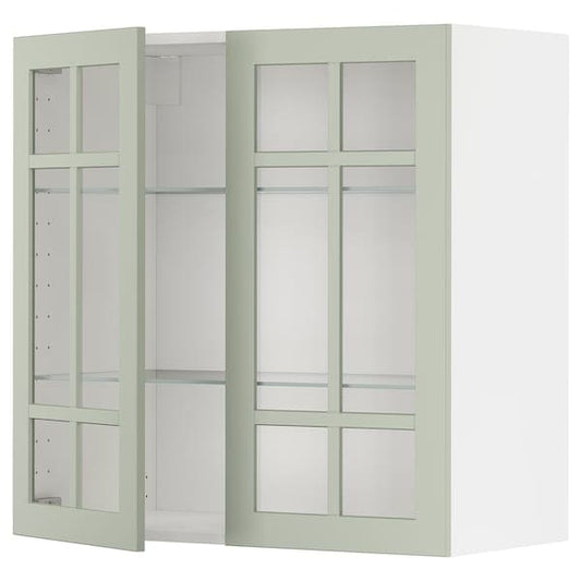 Ikea METOD - Wall cabinet w shelves/2 glass drs, white/Stensund light green, 80x80 cm