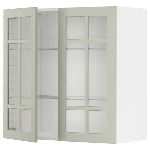 METOD wall cabinet w shelves/2 glass drs, white/Stensund light green, 80x80 cm