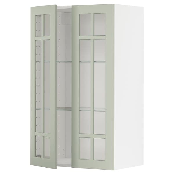 METOD - Wall cabinet w shelves/2 glass drs, white/Stensund light green, 60x100 cm - best price from Maltashopper.com 09487290