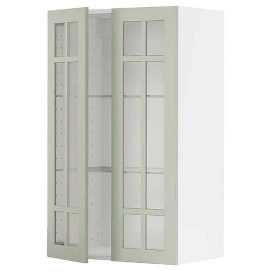 METOD - Wall cabinet w shelves/2 glass drs, white/Stensund light green, 60x100 cm - best price from Maltashopper.com 09487290