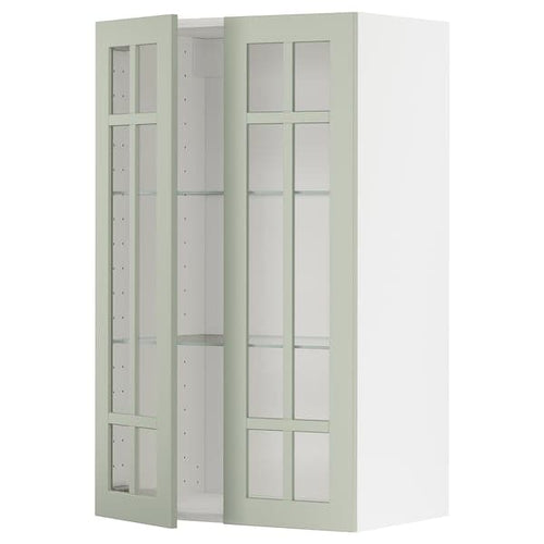 METOD wall cabinet w shelves/2 glass drs, white/Stensund light green, 60x100 cm